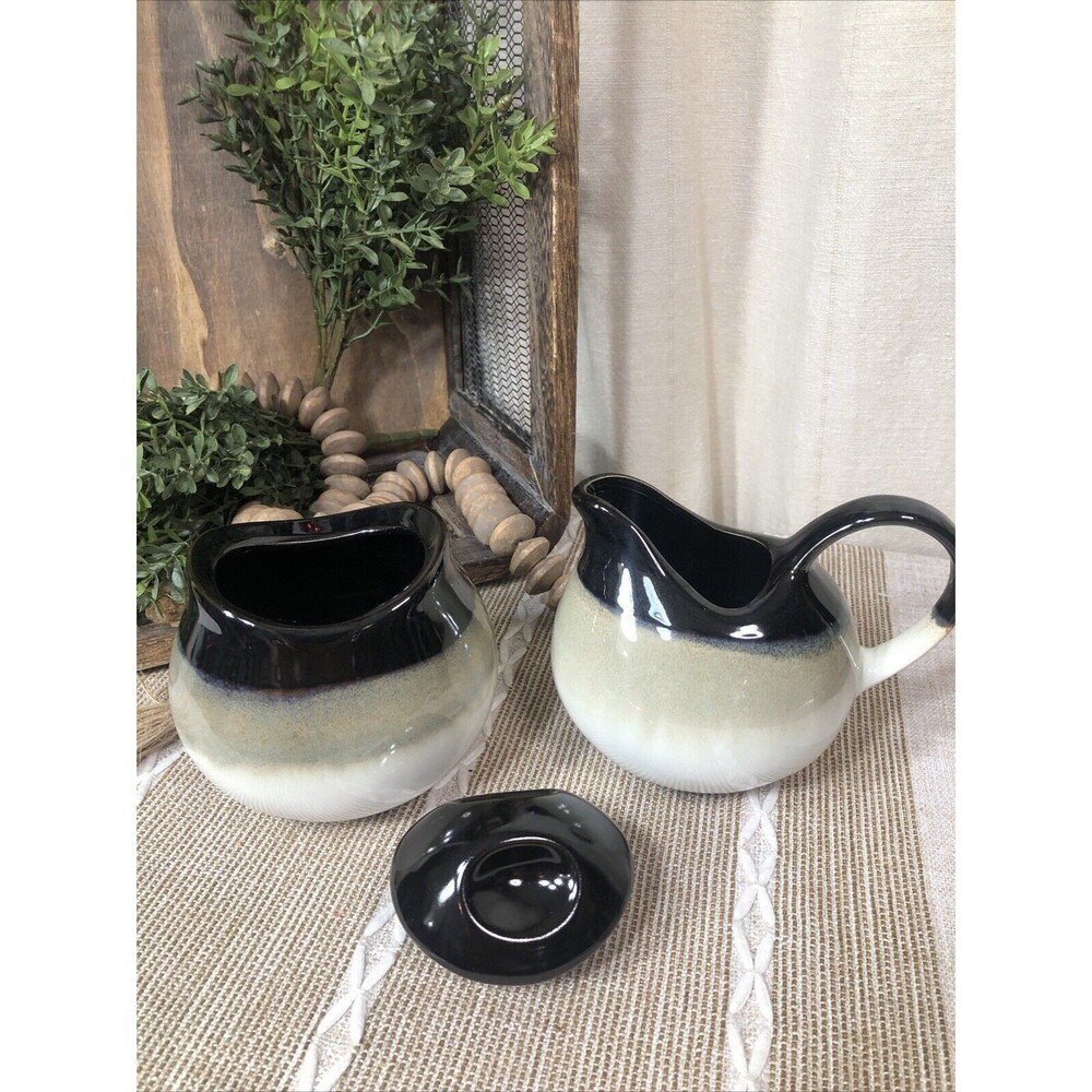 Sango Nova Black 4932 SUGAR BOWL WITH LID AND CREAMER